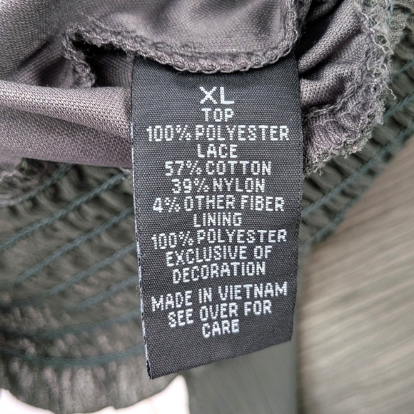 Olive Green Boho Lace Tie Neck Blouse Sheer Batwing Top Women's XL - Picture 4 of 9